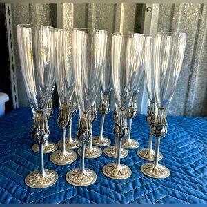Vintage Castor Cooper Pewter Footed Champagne Flutes - Set of 12